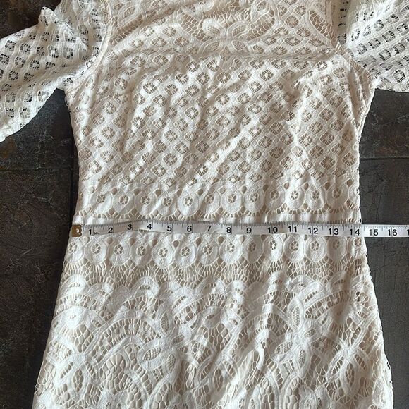 Maia Dress Womens 4 Off White Lace Sheer Lined Pencil Midi Cottagecore Feminine - Picture 11 of 14